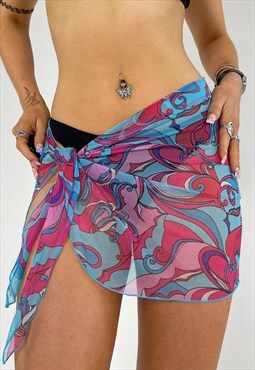 Vintage Y2K Sarong Top Mesh Wrap Around Sheer Lettuce Hem