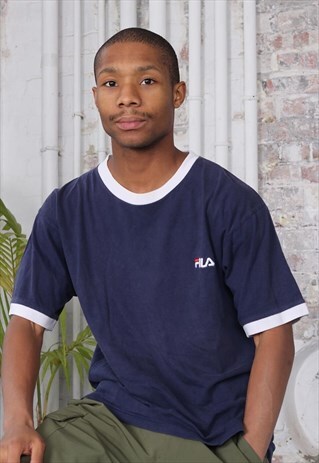 VINTAGE FILA CHEST LOGO T-SHIRT NAVY BLUE