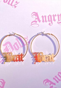Angry Dollz Y2K Gold Plated 'BRAT' Hoop Earrings
