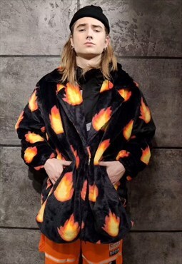 Flame fleece jacket handmade fire bolt bomber grunge coat