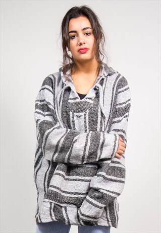 90'S VINTAGE GREY STIPE GRUNGE STYLE BAJA HOODIE JUMPER