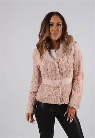 VINTAGE FAUX FUR JACKET SHORT FITTED UK 6 - 8 XS (J3O)