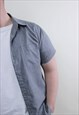 VINTAGE MINIMALIST GRAY SHIRT, SHORT SLEEVE SUIT BUTTON UP 