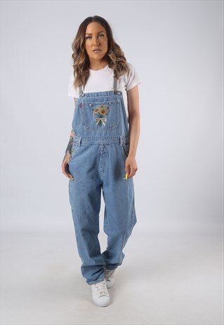 VINTAGE DENIM DUNGAREES BICH REWORKED UK 12 MEDIUM (B3F)