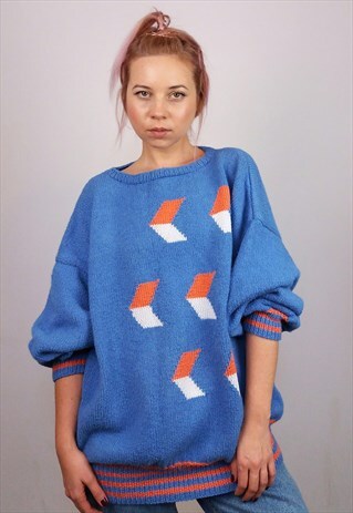 VINTAGE 90'S WOOL KNIT GRAPHIC OVERSIZED SWEATER / JUMPER