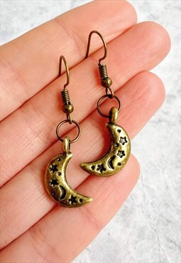 Doodle Engraved Moon Earrings Bronze