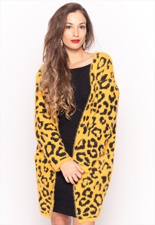 TRENDY LEOPARD ANIMAL PRINT SUPER SOFT FLUFFY LONG CARDIGAN