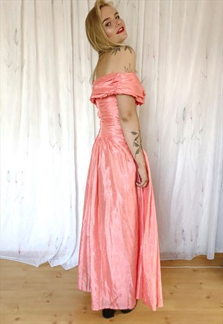 PEARL PINK OFF SHOULDER EVENING DRESS