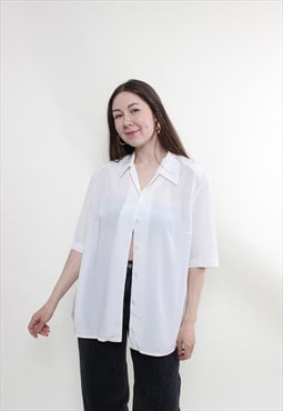 Vintage 90s white blouse, short sleeve blouse capsule sheer
