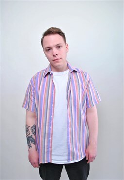90s striped shirt, multicolor button down vintage men 1990s 