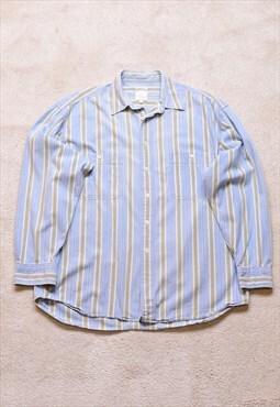 Vintage 90s St Michael Blue Striped Denim Shirt 