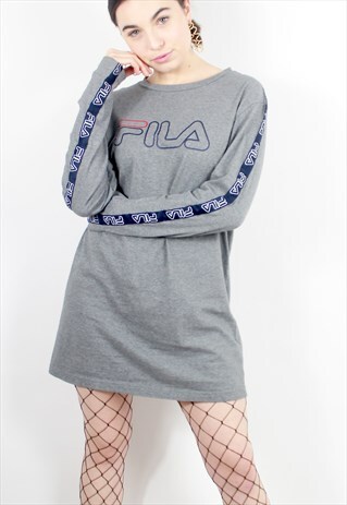 90'S RETRO GREY SPELL-OUT SIDE-TAPE DRESS