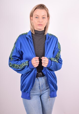 ASICS WOMENS VINTAGE TRACKSUIT TOP JACKET LARGE BLUE 90S