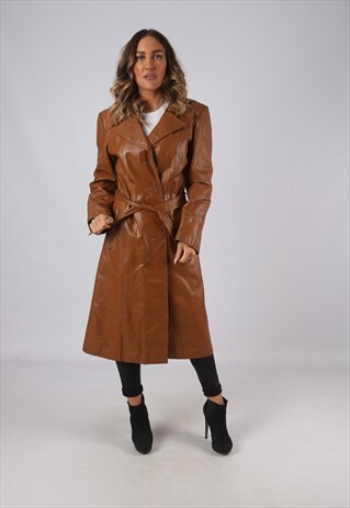 LEATHER JACKET MID LONG COLOURED 70'S VINTAGE UK 14 (DK5Q)