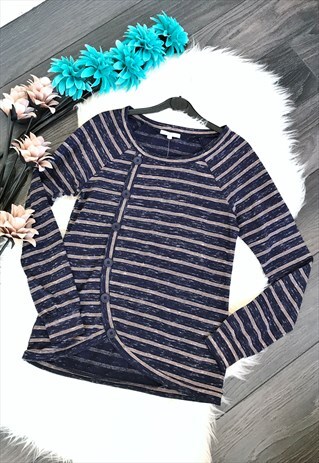 BLUE STRIPED BUTTON DETAIL TOP