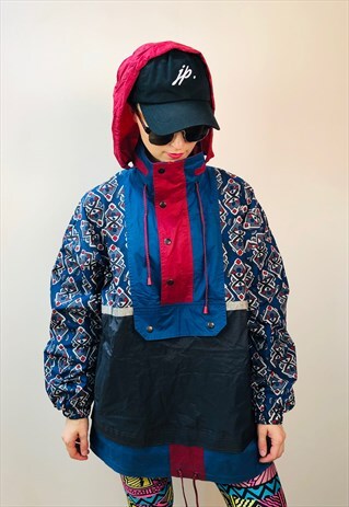 FRESH 90S RAIN SAILING RED HOODIE JACKET WINDBREAKER VINTAG