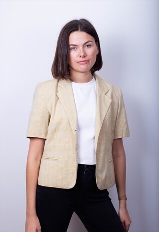 YELLOW CHECKED SHORT-SLEEVE BLAZER