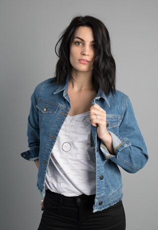 KALAHARI - ECOFRIENDLY DENIM JACKET WITH FRAY YOKE AND WAIST