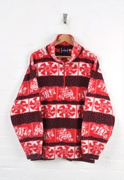Vintage Fleece 1/4 Zip Aztec Pattern Red XL