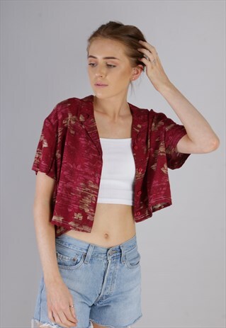 VINTAGE REWORKED CROPPED PATTERNED SHIRT Z535