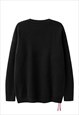 KNITTED GRUNGE JUMPER LETTER PATCH SWEATER PREMIUM TOP BLACK