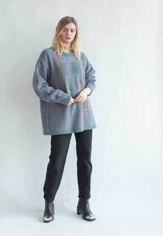 VINTAGE 80S FUNKY LONG JUMPER WITH ABSTRACT PATTERN