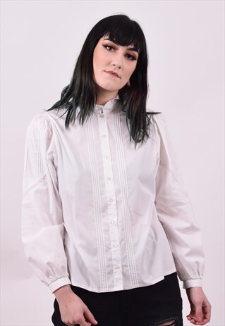 VINTAGE 80'S WHITE COTTON STEAMPUNK SHIRT SIZE 10 12 14