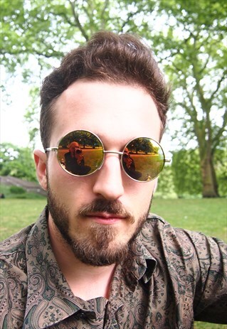 ORANGE REFLECTIVE ROUND SUNGLASSES