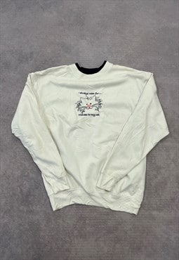 Vintage Sweatshirt Embroidered Cat Patterned Jumper