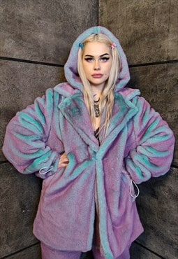 Faux fur coat handmade neon fleece colour changing jacket