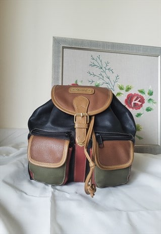 90s vintage color block leather minimalist backpack bag