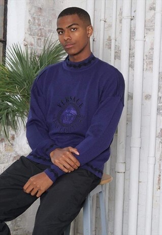 VINTAGE RARE VERSACE JEANS COUTURE BIG LOGO JUMPER PURPLE