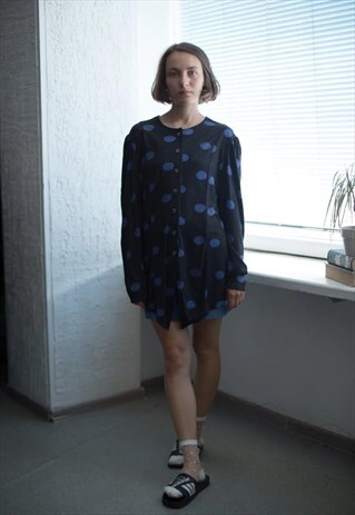 VINTAGE 90'S BLACK/BLUE POLKA DOT CARDIGAN