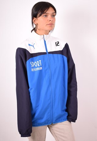 PUMA WOMENS VINTAGE TRACKSUIT TOP JACKET XL BLUE 90S