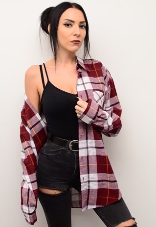 VINTAGE 90'S GRUNGE CHECKED FLANNEL OVERSIZED SHIRT