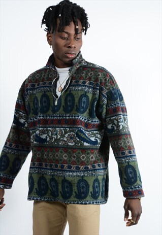 VINTAGE 1/4 ZIP FLEECE WITH ABSTRACT PATTERN