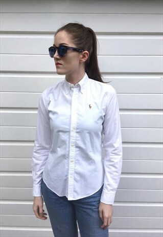 WOMENS RALPH LAUREN WHITE BUTTON UP LONG SLEEVE COLLAR SHIRT
