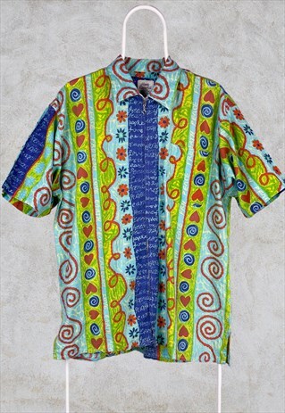 VINTAGE CRAZY PRINT PATTERNED SHIRT ZIP ABSTRACT MEDIUM