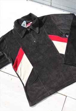 Cracker stock off black/red/cream velvet stretch shirt
