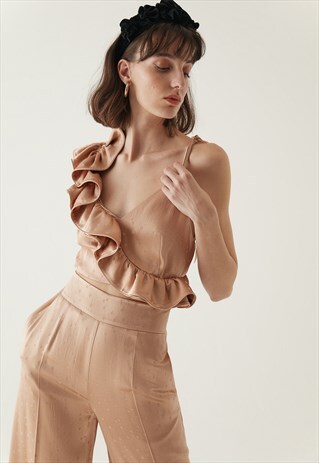 SATEEN BLOUSE WITH RUFFLE DETAILS