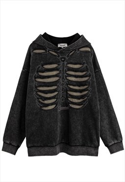 Rib bones hoodie skeleton pullover skull jumper skater top 