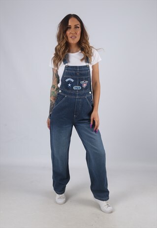 VINTAGE DISNEY DENIM DUNGAREES WIDE LEG UK 12 M (CK4A)