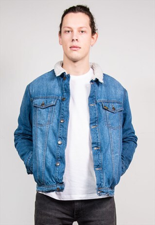 90'S VINTAGE BLUE LEE FAUX SHERLING LINED DENIM JACKET