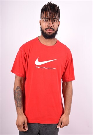 NIKE MENS VINTAGE T-SHIRT TOP LARGE RED 90'S