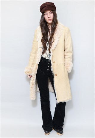 VINTAGE 1980'S BUTTERY BROWN LONGLINE SHEARLING COAT