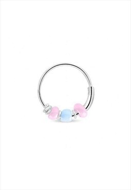 Sterling Silver Hoop With Pink and Blue Beads Unisex