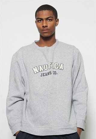 VINTAGE NAUTICA SPELLOUT JEANS SWEATSHIRT GREY