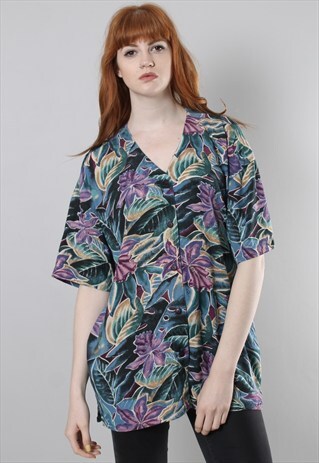 VINTAGE 80S FLORAL PATTERNED BUTTON BLOUSE TOP