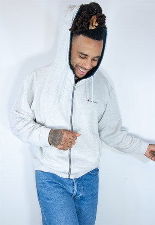 CHAMPION VINTAGE EMBROIDED HOODIE GREY