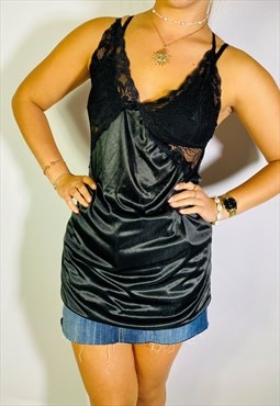 Vintage Size S Y2K Black Lace Cami Top In Black